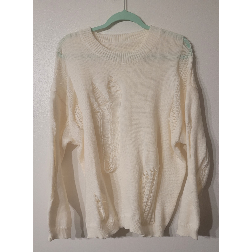 Cream Crewneck Sweater with Relaxed Fit